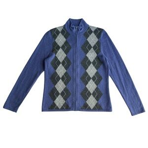 Charter Club Petite 2-Ply Cashmere Argyle Zip Up Sweater PS Quiet Luxury Preppy